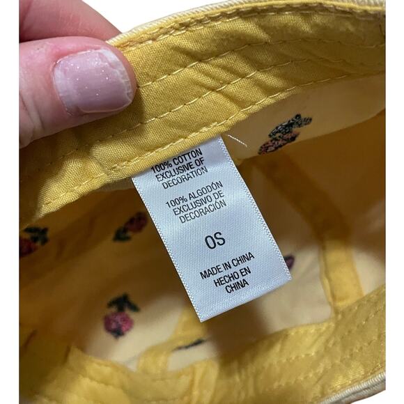 Pale Pastel Yellow Cotton Adjustable Baseball Hat Ditsy Pink Embroidered Flowers - Picture 7 of 7